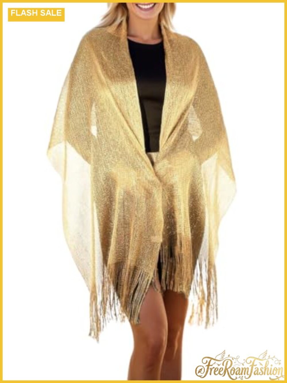 Metallic Fishnet Acrylic Party Shawl Fringe Scarf Wrap